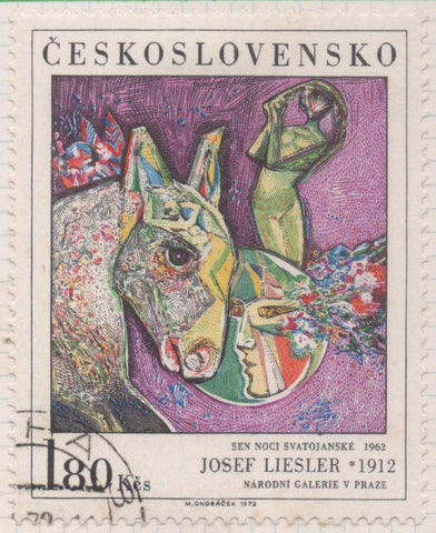 Sello E01782: hoja 116, Checoslovaquia: Sello Multicolor, dentado. Pinturas de la Galería Nacional de Praga. Sueño de medianoche. J. Liesler. 1962, 1,80 Koruna