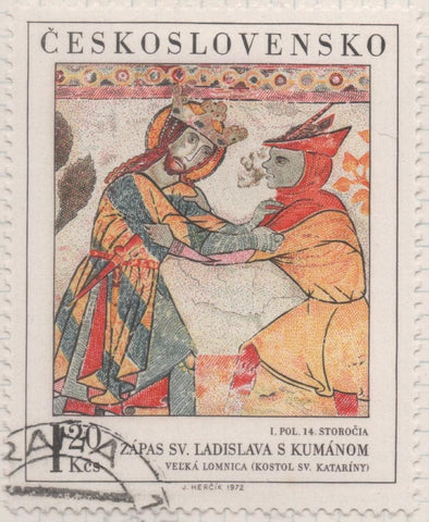 Sello E01780: hoja 116, Checoslovaquia: Sello Multicolor, dentado. Pinturas de la Galería Nacional de Praga. S. Ladislao contra un normando. S. XIV, 1,20 Koruna