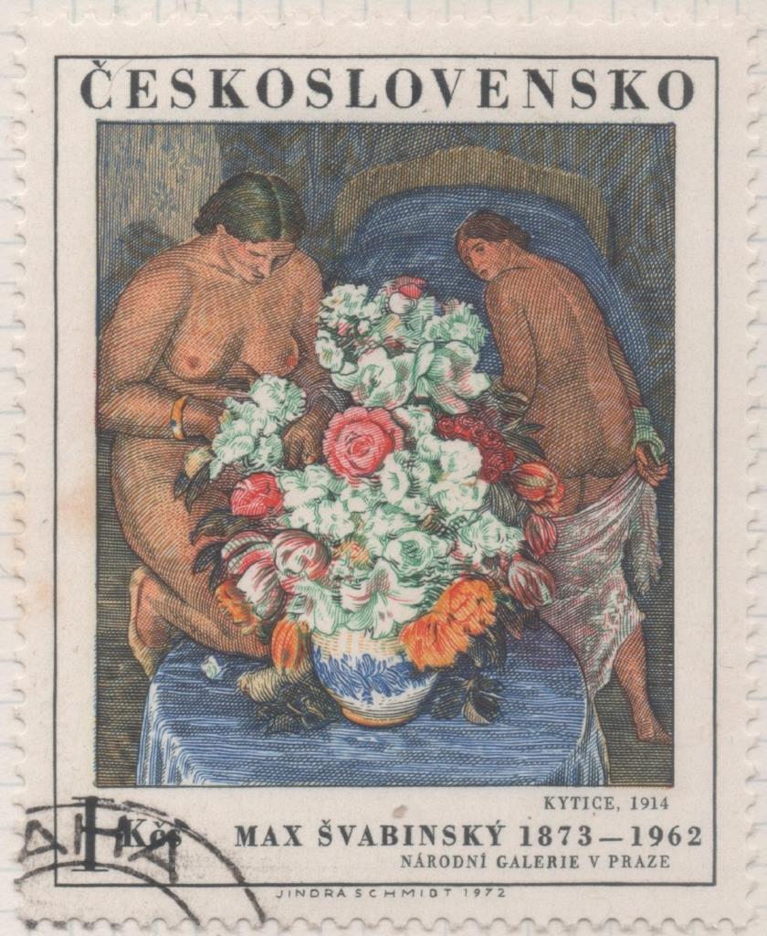 Sello E01779: hoja 116, Checoslovaquia: Sello Multicolor, dentado. Pinturas de la Galería Nacional de Praga. Ramo. Max Švabinský. 1914,1 Koruna