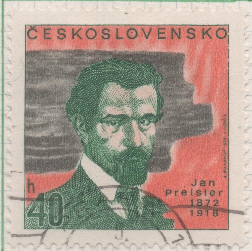 Sello E01778: hoja 116, Checoslovaquia: Sello Multicolor, dentado. Personajes Célebres. Jan Preisler,1872-1918.Pintor, 40 Haleru