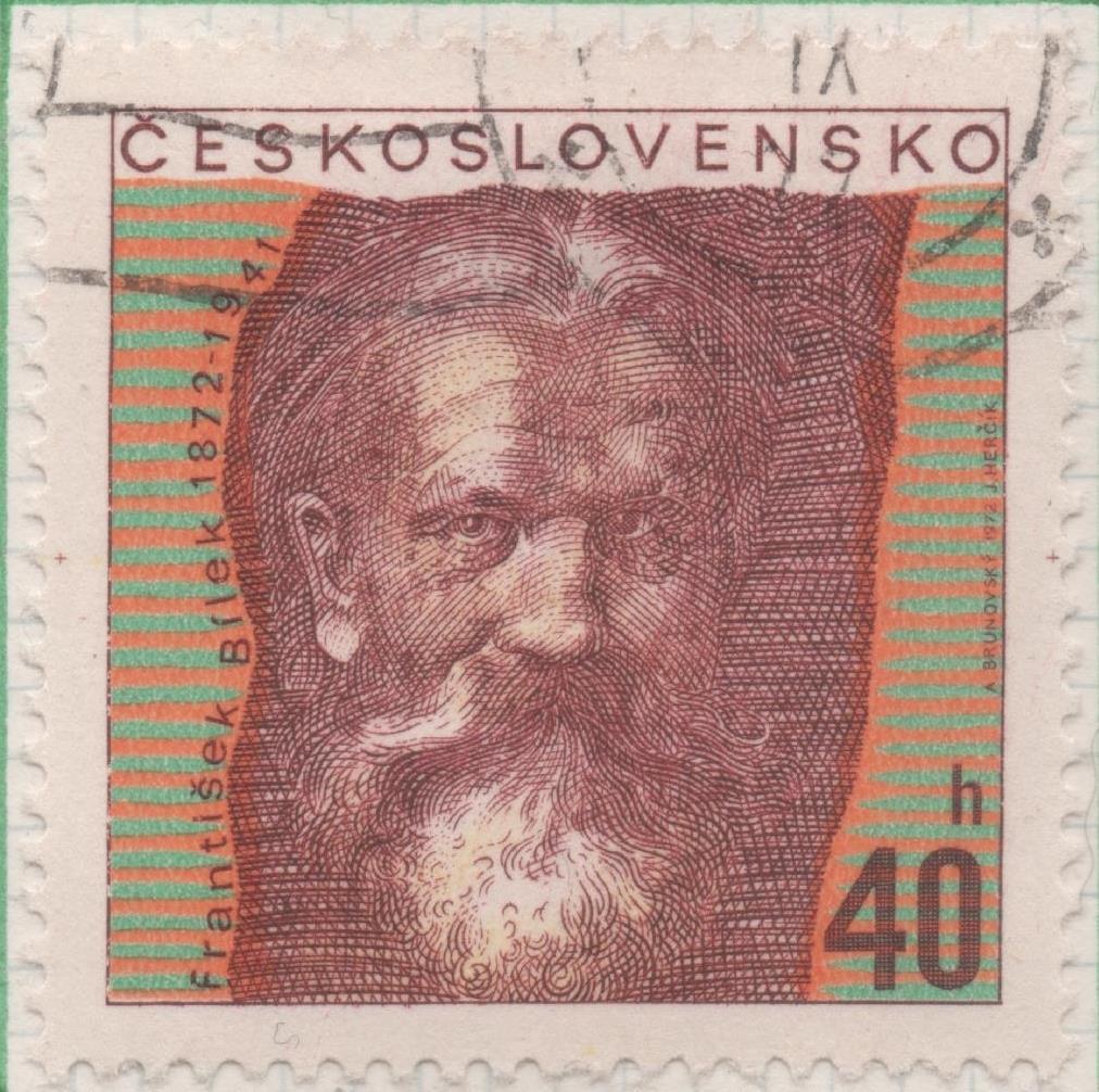 Sello E01777: hoja 116, Checoslovaquia: Sello Multicolor, dentado. Personajes Célebres.  František Bílek,1872-1941.Escultor, 40 Haleru