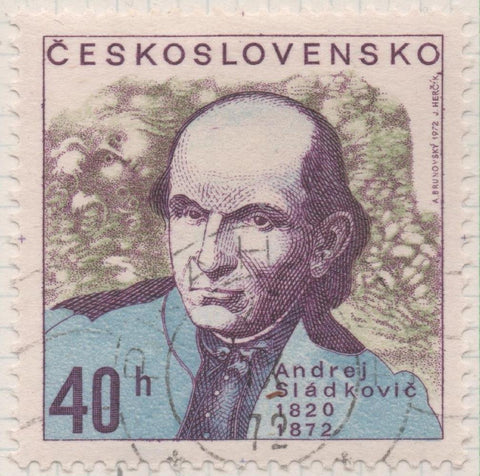 Sello E01773: hoja 116, Checoslovaquia: Sello Multicolor, dentado. Personajes Célebres.  Andrej Sládkovič,1820-1872.Poeta, 40 haleru