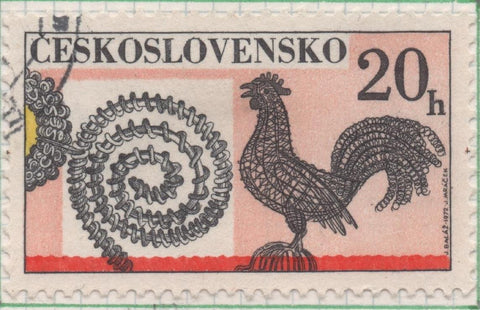 Sello E01768: hoja 115, Checoslovaquia: Sello Multicolor.Artesanía Eslovaca en Alambre.Gallo, 20 haleru