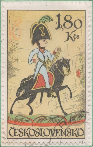 Sello E01767: hoja 115, Checoslovaquia: Sello Multicolor, detnado. Jinetes en el Arte. General austríaco. Esmalte sobre cristal, 1,80 Koruna