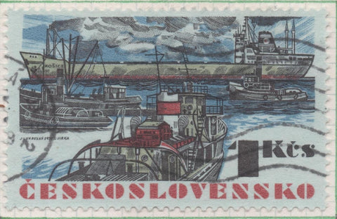 Sello E01759: hoja 115, Checoslovaquia: Sello Papel azulado, Multicolor, dentado. Flota Mercante Checoslovaca. Carguero "Košice", 1 Koruna