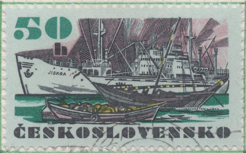 Sello E01756: hoja 115, Checoslovaquia: Sello Papel azulado, multicolor, dentado. Flota Mercant Checoslovaca.Fragata "Jiskra", 50 Haleru