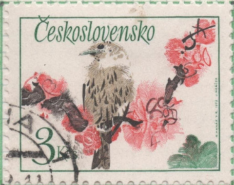 Sello E01791: hoja 117, Checoslovaquia: Sello Multicolor, dentado. Pájaros Cantores. Zorzal. Turdus philomelos, 3 Koruny