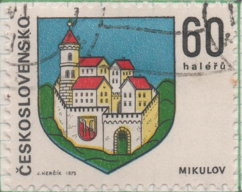 Sello E01819: hoja 119, Checoslovaquia: Sello Multicolor, detnado. Escudos de Capitales Regionales.  Mikulov, 60 haleru