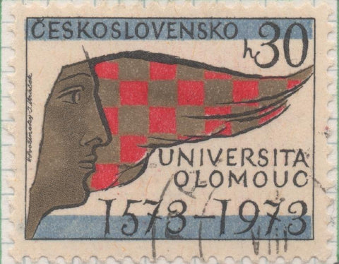 Sello E01815: hoja 119, Checoslovaquia: Sello Dorado, rojo y azul, detnado. IV Centenario de la universidad de Olomuc, 30 Haleru