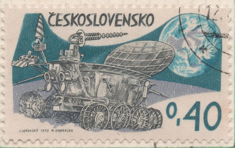 Sello E01811: hoja 118, Checoslovaquia: Sello Gris y azul, dentado. Día de la Cosmonáutica. Vehículo lunar "Lunokhod", 40 Haleru