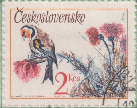 Sello E01790: hoja 117, Checoslovaquia: Sello Multicolor, dentado. Pájaros Cantores.   Cardelina. Carduelis carduelis, 2 Koruny