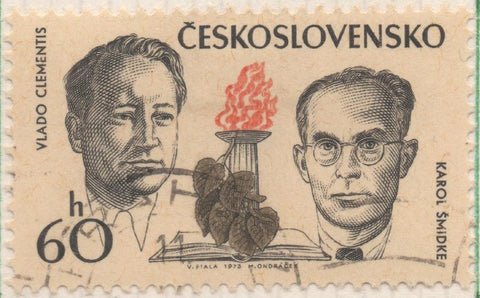 Sello E01805: hoja 118, Checoslovaquia: Sello Gris, rojo y dorado, dentado. Mártires de la II Guerra Mundial. Vlado Clementis y Karol Smidke,  60 Haleru