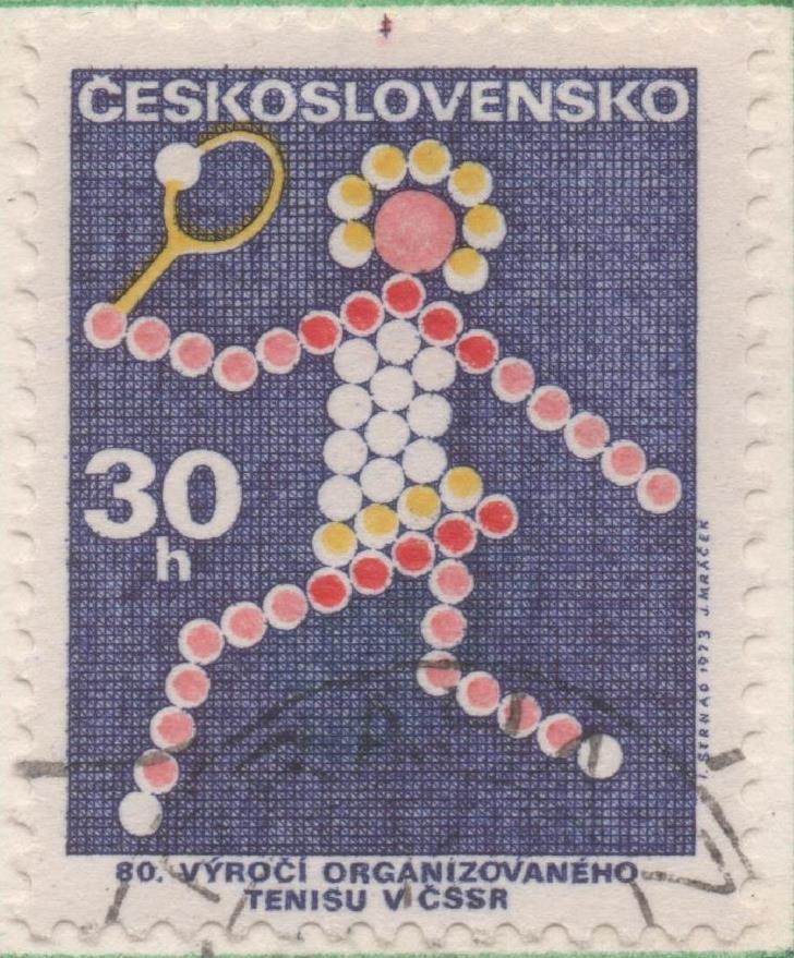 Sello E01798: hoja 118, Checoslovaquia: Sello Multicolor, dentado. Deportes. 80 Años de Tenis Nacional, 30 Haleru