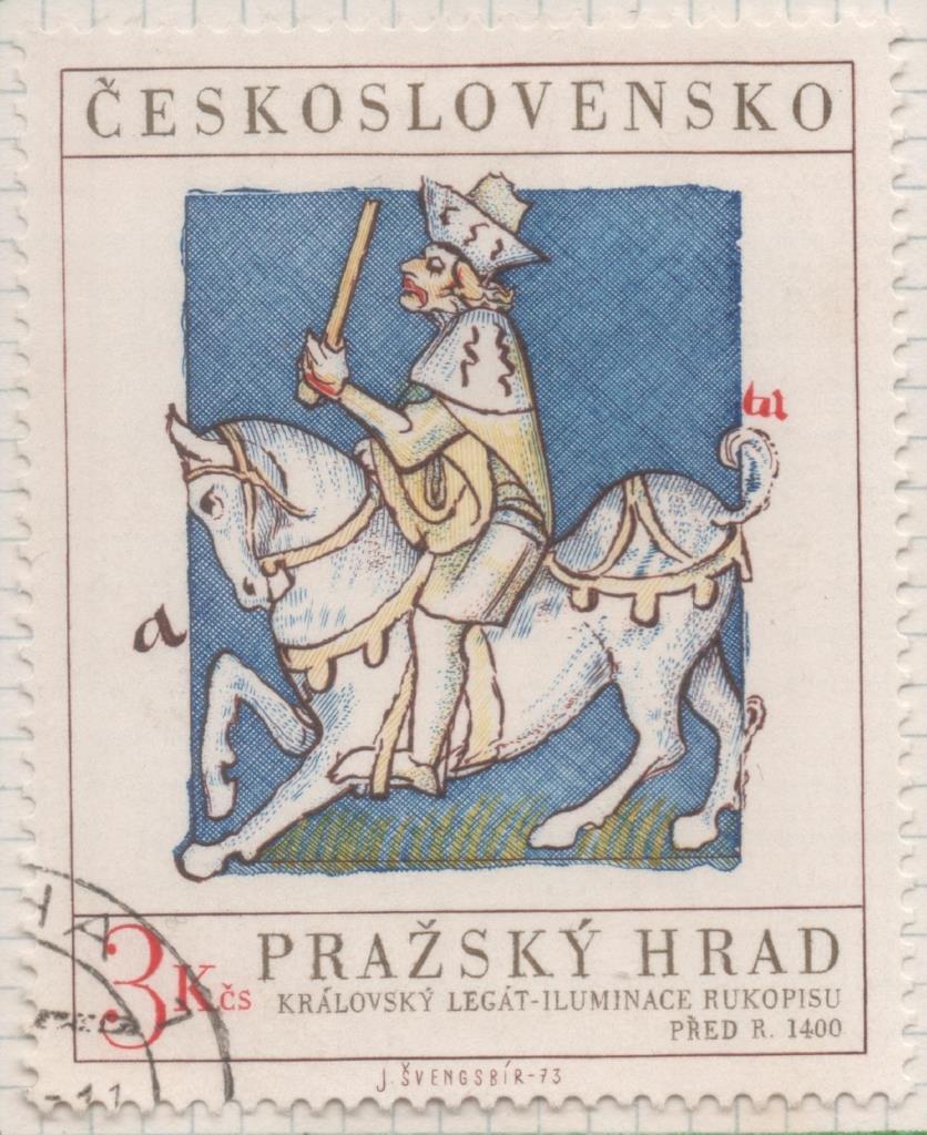 Sello E01797: hoja 117, Checoslovaquia: Sello Multicolor, dentado. Tesoros del Castillo de Praga. Legado real a caballo. Siglo XIV, 3 Koruny