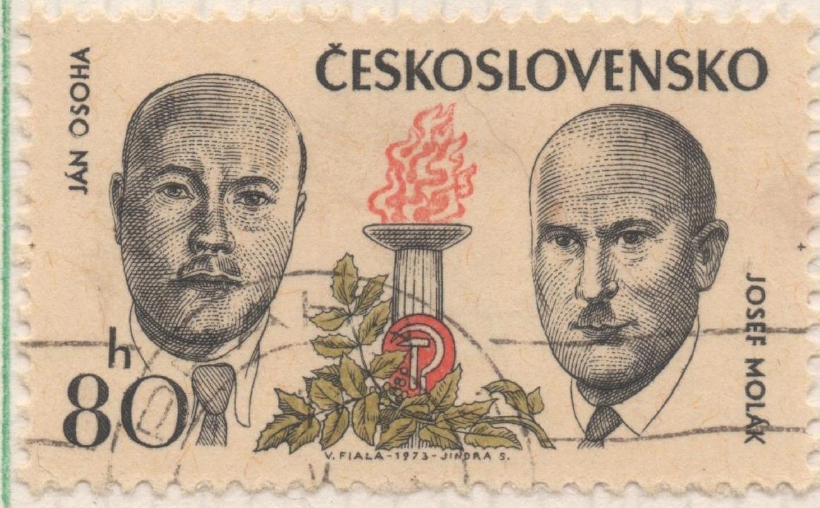 Sello E01806: hoja 118, Checoslovaquia: Sello Gris, rojo y verde, dentado. Mártires de la II Guerra Mundial. Ján Osoha y Josef Molák, 80 Haleru