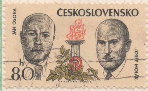 Sello E01806: hoja 118, Checoslovaquia: Sello Gris, rojo y verde, dentado. Mártires de la II Guerra Mundial. Ján Osoha y Josef Molák, 80 Haleru