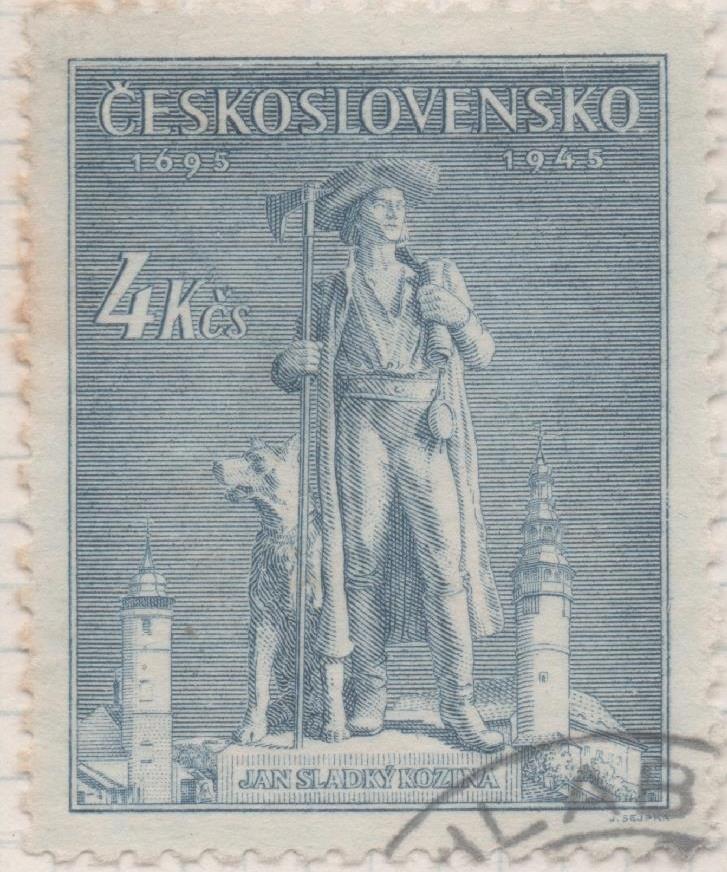Sello E00367: hoja 27, Checoslovaquia: Sello Azul grisaceo dentado. Aniv. Ejecución de Jan Sladky Kozina, 4 Kés