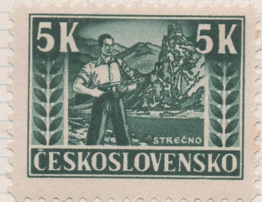 Sello E00365: hoja 27, Checoslovaquia: Sello Verde dentado. 1er Aniv. Revolución Eslovaca, 5 Koruny