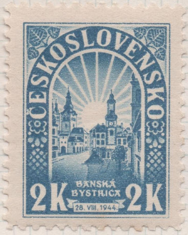 Sello E00362: hoja 27, Checoslovaquia: Sello Azul dentado. 1er Aniv.Revolución Eslovaca, 2 Koruny