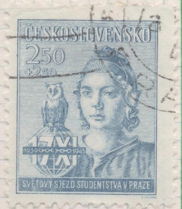Sello E00360: hoja 26, Checoslovaquia: Sello Azul claro dentado. Congreso Mundial de Estudiantes, 2,50+2,50
