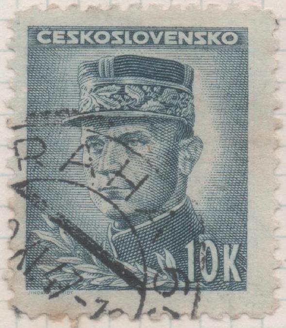 Sello E00356: hoja 26, Checoslovaquia: Sello Azul oscuro dentado. Emisión de Londres. Personajes, 1,60 