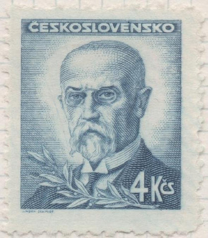 Sello E00353: hoja 26, Checoslovaquia: Sello Azul dentado. Emisión de Londres. Personajes, 4 Koruny