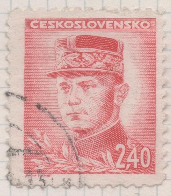 Sello E00351: hoja 26, Checoslovaquia: Sello Rojo dentado. Emisión de Londres. Personajes, 2,40 