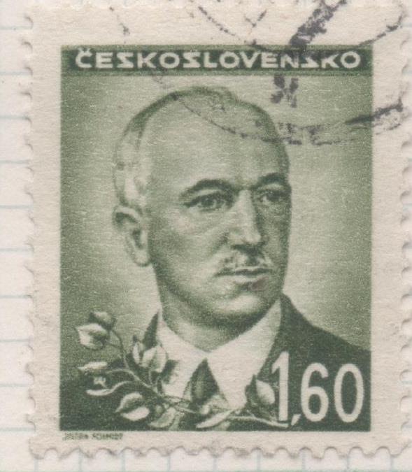 Sello E00350: hoja 26, Checoslovaquia: Sello Verde oscuro dentado. Emisión de Londres. Personajes, 1,60 