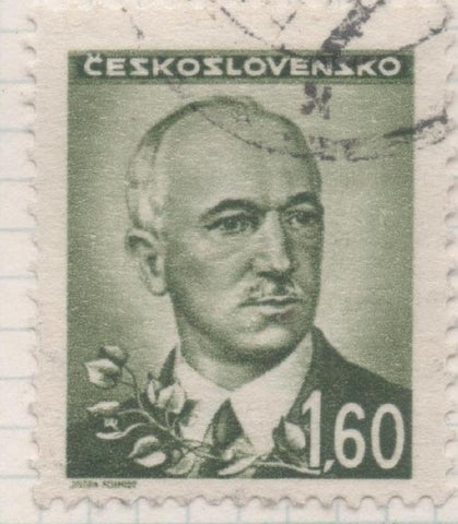 Sello E00350: hoja 26, Checoslovaquia: Sello Verde oscuro dentado. Emisión de Londres. Personajes, 1,60 