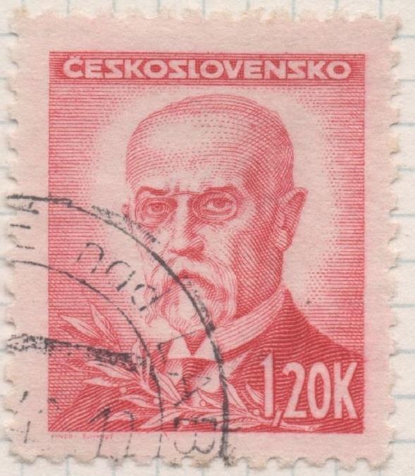 Sello E00348: hoja 26, Checoslovaquia: Sello Rojo dentado. Emisión de Londres. Personajes, 1,20 Koruna
