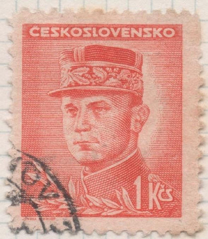 Sello E00347: hoja 26, Checoslovaquia: Sello Naranja dentado. Emisión de Londres. Personajes, 1 Koruna