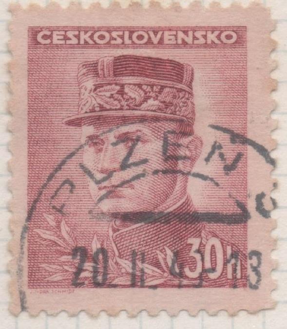 Sello E00343: hoja 26, Checoslovaquia: Sello Granate dentado. Emisión de Londres Personajes, 30 Haleru
