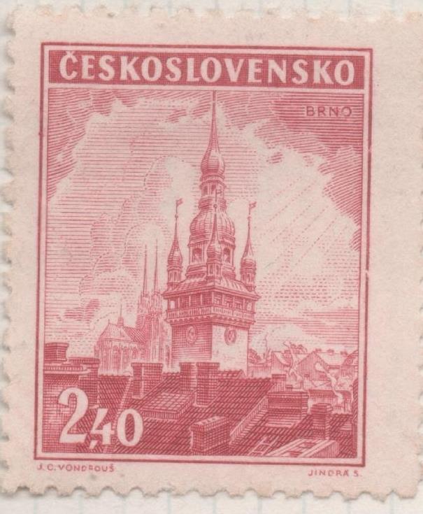 Sello E00370: hoja 27, Checoslovaquia:Sello Rojo dentado. Ciudades (Brno), 2,40