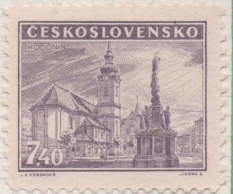 Sello E00371: hoja 27, Checoslovaquia:Sello Lila claro dentado. Ciudades (Hodonin), 7,40