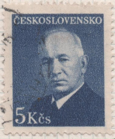 Sello E00400: hoja 28, Checoslovaquia: Sello Azul oscuro dentado. Presidente Benes, 5 Koruny