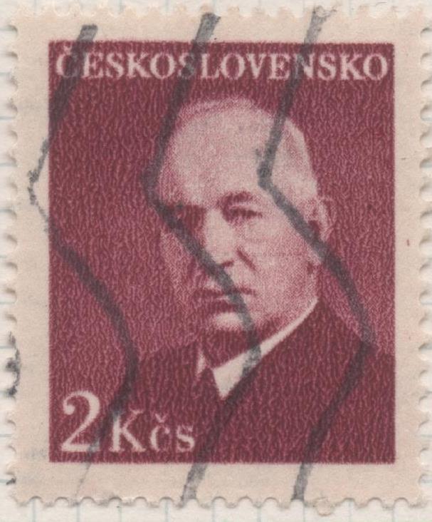 Sello E00399: hoja 28, Checoslovaquia: Sello Morado dentado. Presidente Benes, 2 Koruny