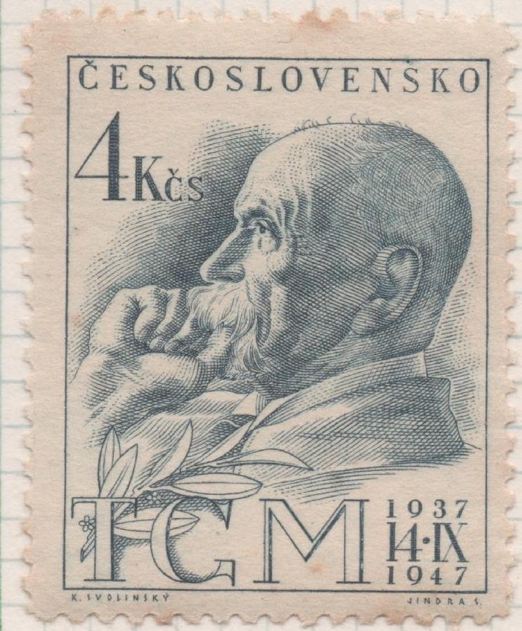 Sello E00395: hoja 28, Checoslovaquia: Sello Azul dentado. Aniv. Muerte de Masaryk, 4 Koruny