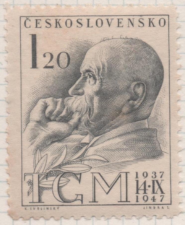 Sello E00394: hoja 28, Checoslovaquia: Sello Gris dentado. Aniv. Muerte de Masaryk, 1,20
