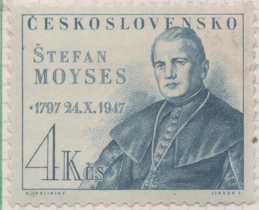 Sello E00393: hoja 28, Checoslovaquia: Sello Azul dentado. Aniv. De Stefan Moyses, 4 Koruny