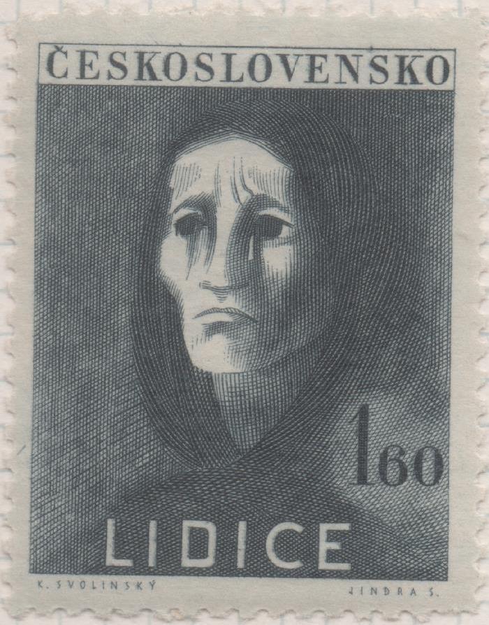 Sello E00389: hoja 28, Checoslovaquia: Sello Negro dentado. Aniv. Destrucción de Lidice, 1,60