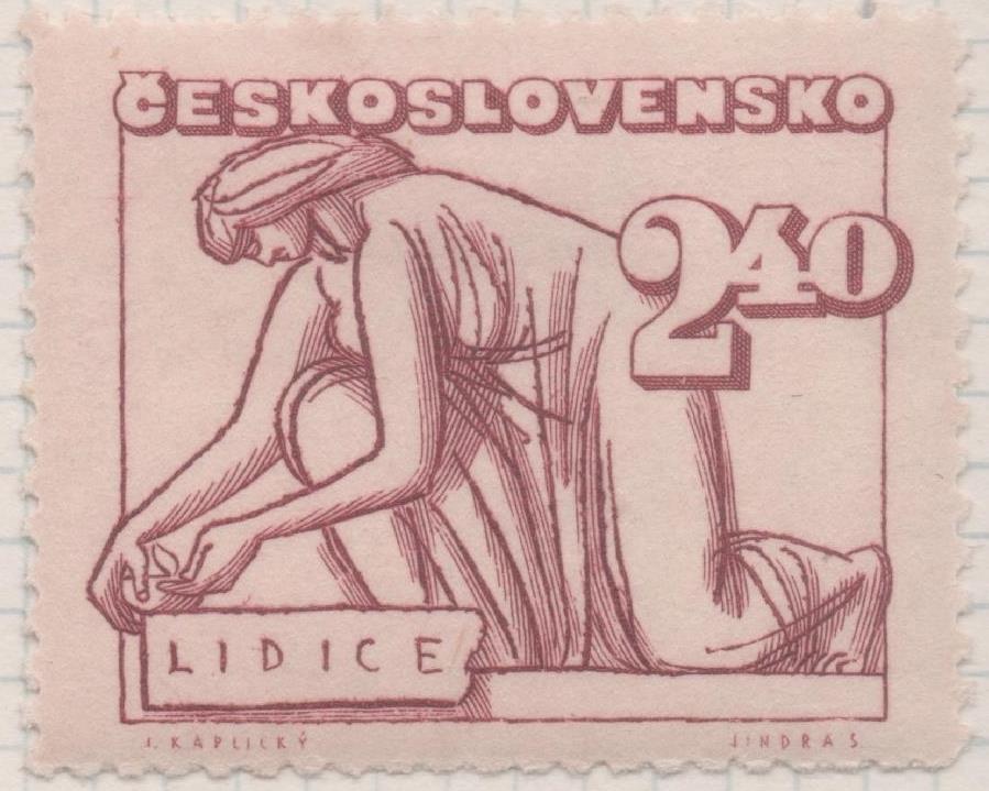 Sello E00388: hoja 28, Checoslovaquia: Sello Rojo dentado. Aniv. Destrucción de Lidice, 240