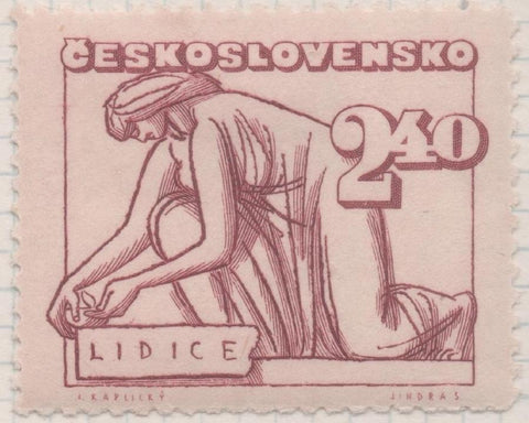 Sello E00388: hoja 28, Checoslovaquia: Sello Rojo dentado. Aniv. Destrucción de Lidice, 240