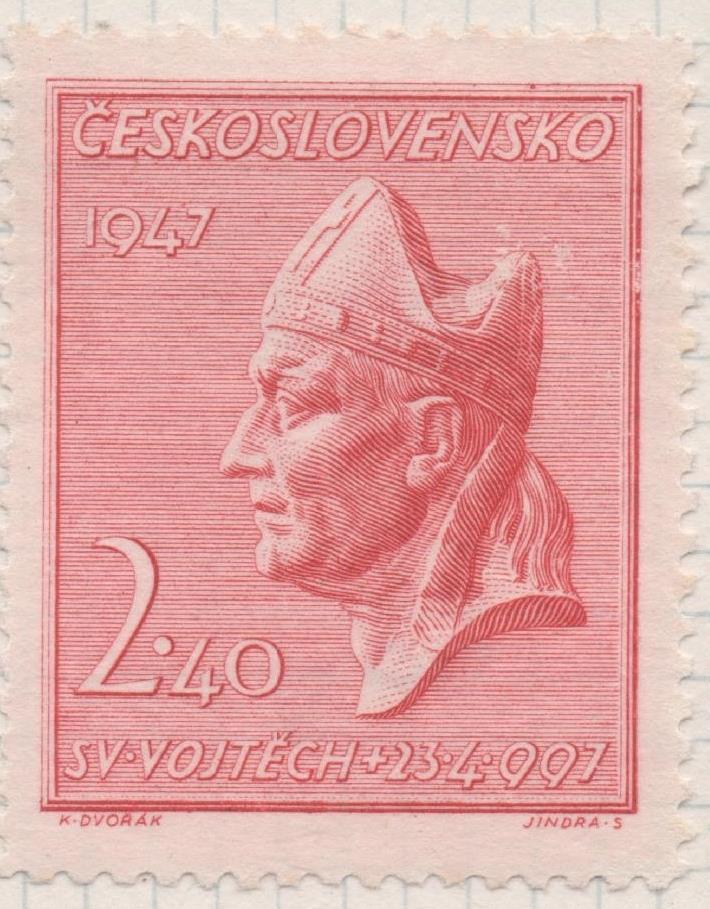 Sello E00385: hoja 28, Checoslovaquia: Sello Rojo dentado. Martir San Adalbert, 2,40