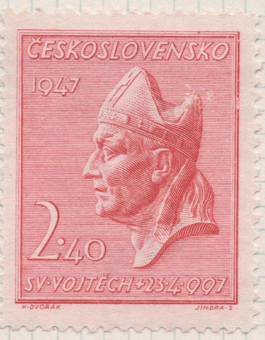 Sello E00385: hoja 28, Checoslovaquia: Sello Rojo dentado. Martir San Adalbert, 2,40