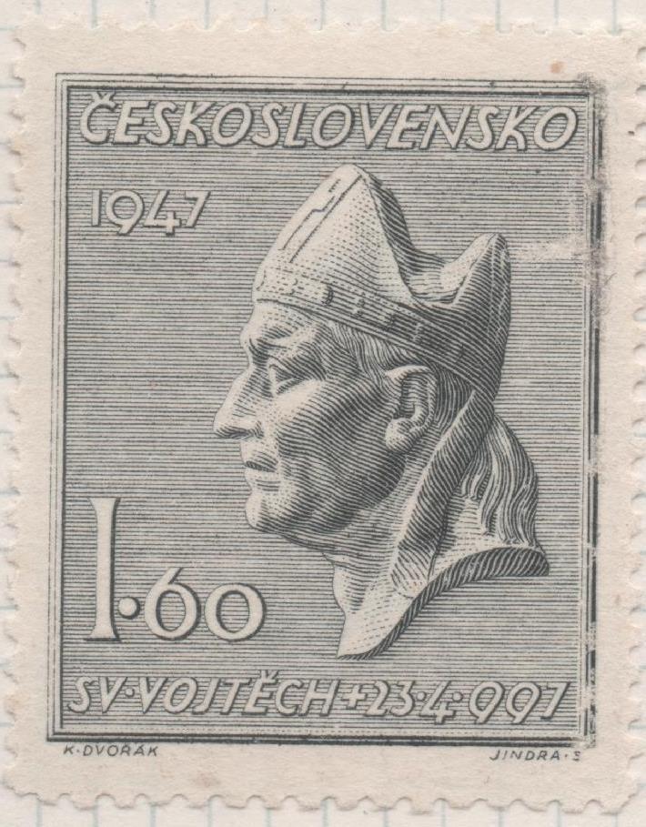 Sello E00384: hoja 28, Checoslovaquia: Sello Gris dentado. Martir San Adalbert, 1,60
