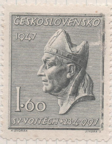 Sello E00384: hoja 28, Checoslovaquia: Sello Gris dentado. Martir San Adalbert, 1,60