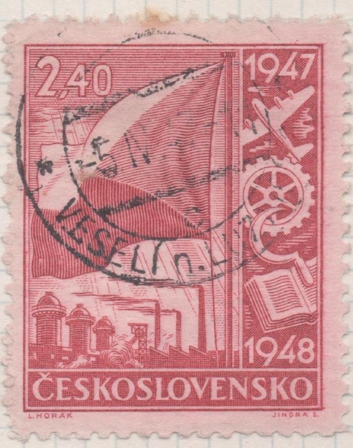 Sello E00382: hoja 28, Checoslovaquia: Sello Rojo dentado. Serie Reconstrucción, 2,40