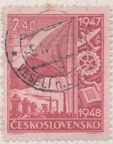 Sello E00382: hoja 28, Checoslovaquia: Sello Rojo dentado. Serie Reconstrucción, 2,40