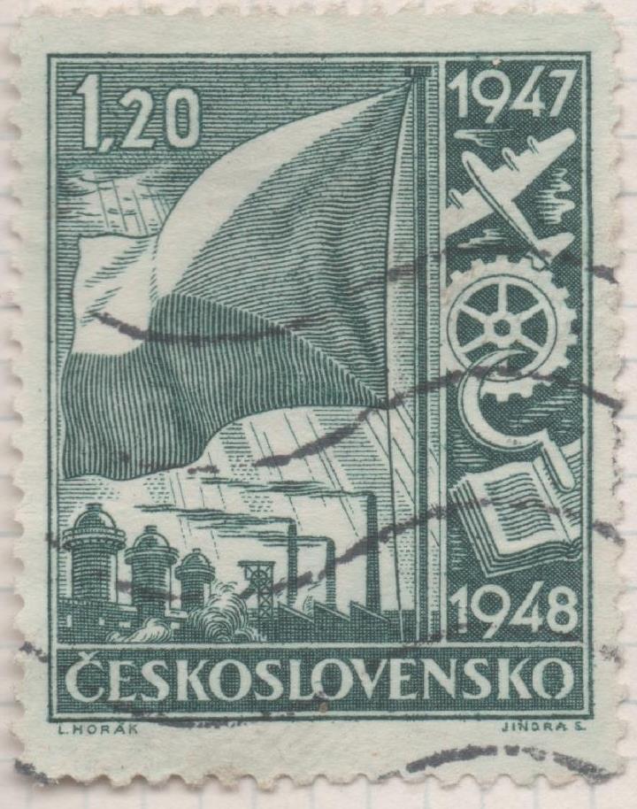 Sello E00381: hoja 28, Checoslovaquia: Sello Vere dentado. Serie Reconstrucción, 1,20