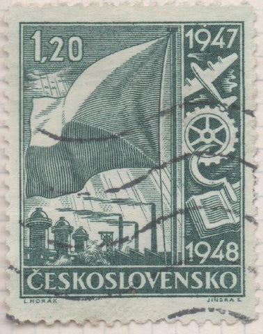Sello E00381: hoja 28, Checoslovaquia: Sello Vere dentado. Serie Reconstrucción, 1,20